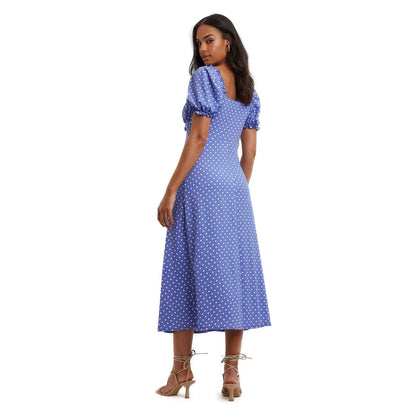 Purple - Back - Dorothy Perkins Womens-Ladies Polka Dot Textured Bow Midi Dress