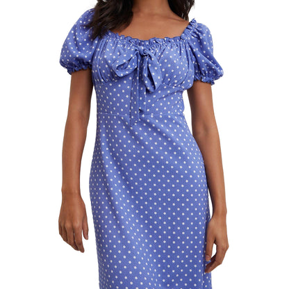 Purple - Side - Dorothy Perkins Womens-Ladies Polka Dot Textured Bow Midi Dress