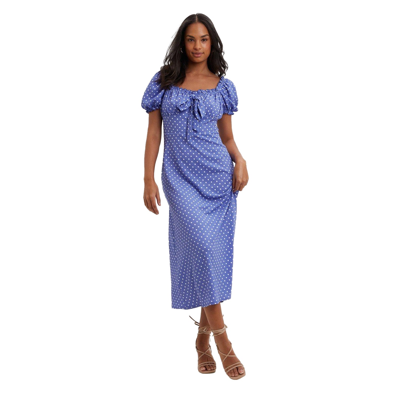 Purple - Front - Dorothy Perkins Womens-Ladies Polka Dot Textured Bow Midi Dress