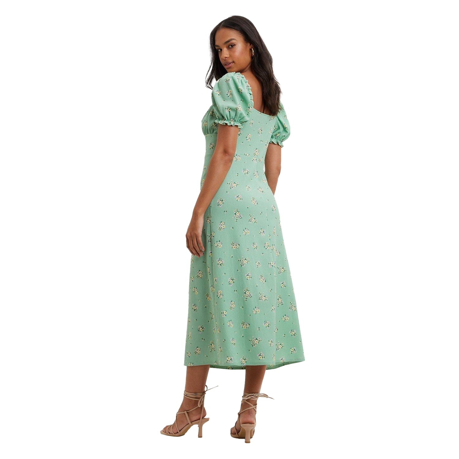 Sage - Back - Dorothy Perkins Womens-Ladies Floral Textured Bow Midi Dress