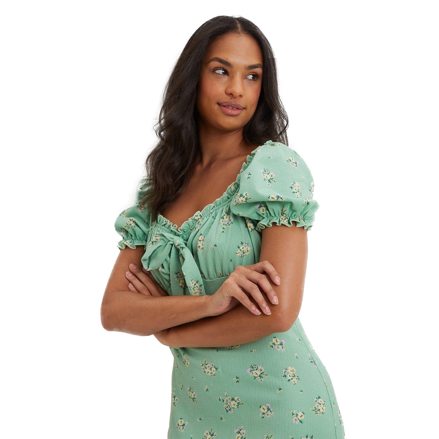 Sage - Side - Dorothy Perkins Womens-Ladies Floral Textured Bow Midi Dress