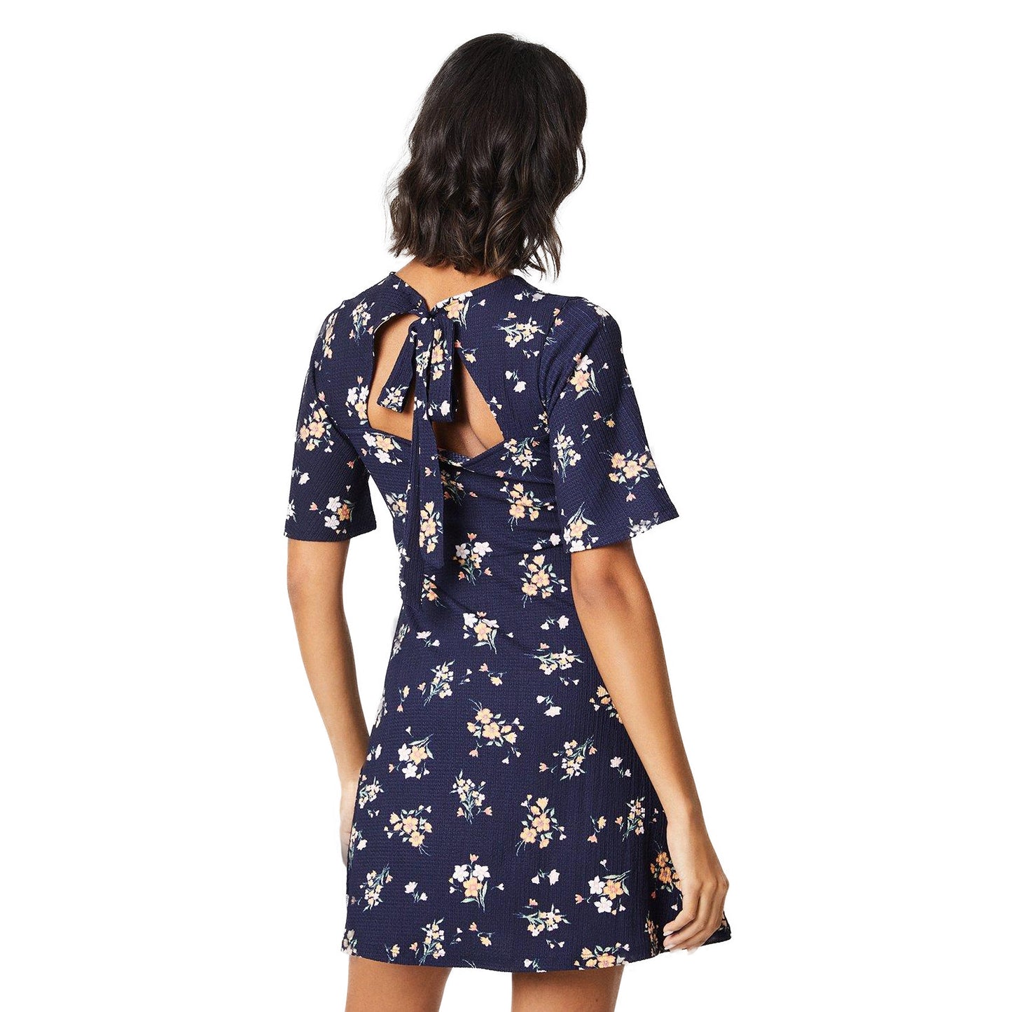 Navy - Back - Dorothy Perkins Womens-Ladies Ditsy Print Tie Back Mini Dress