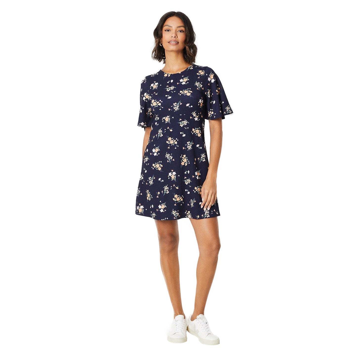 Navy - Side - Dorothy Perkins Womens-Ladies Ditsy Print Tie Back Mini Dress