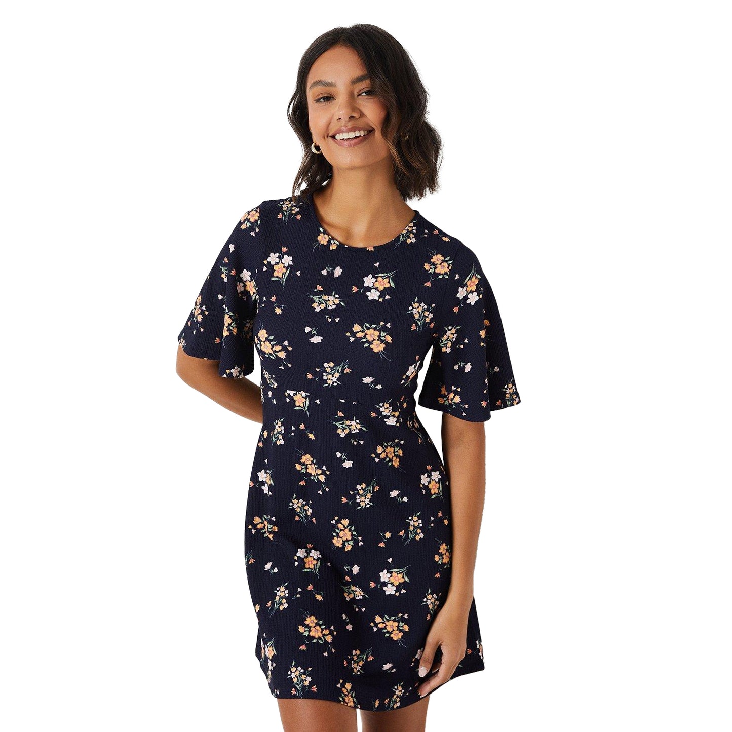 Navy - Front - Dorothy Perkins Womens-Ladies Ditsy Print Tie Back Mini Dress