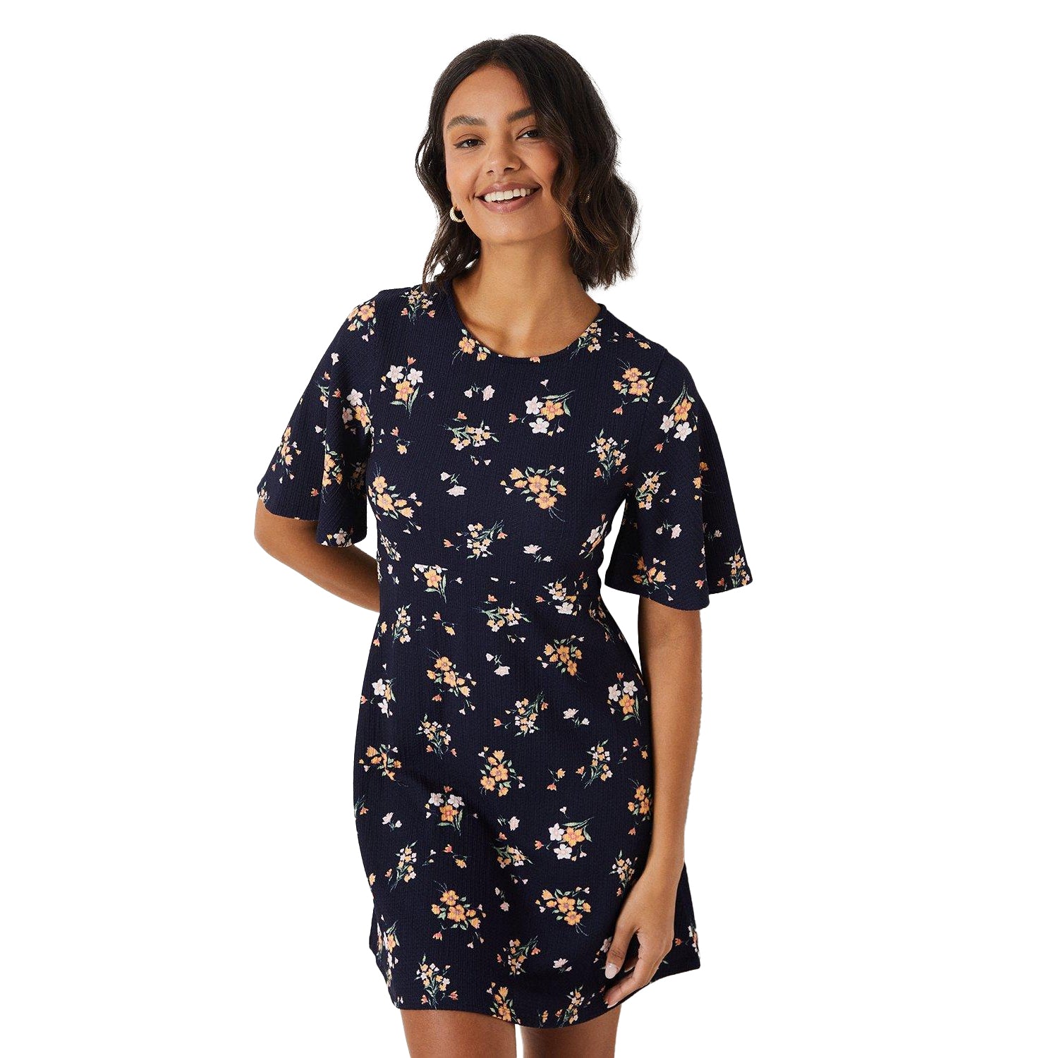 Navy - Front - Dorothy Perkins Womens-Ladies Ditsy Print Tie Back Mini Dress