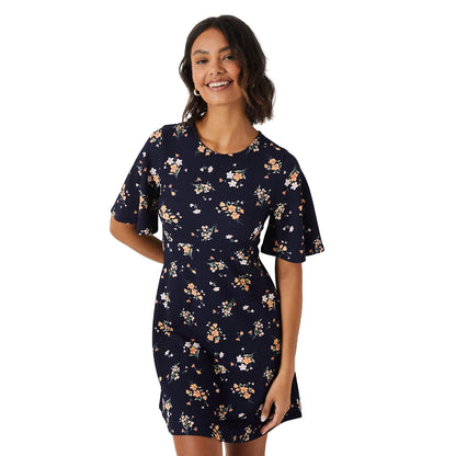 Navy - Front - Dorothy Perkins Womens-Ladies Ditsy Print Tie Back Mini Dress