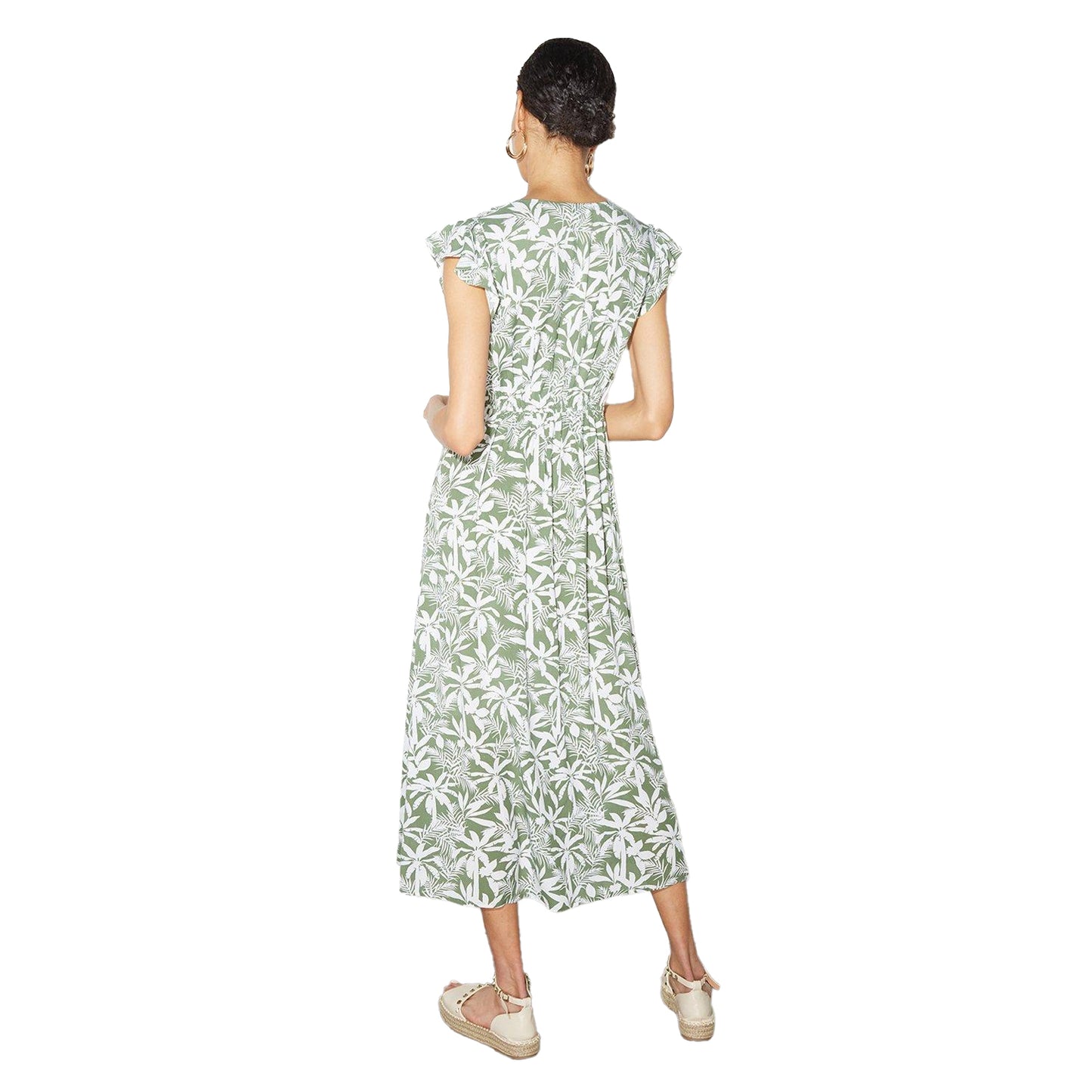 Green - Back - Dorothy Perkins Womens-Ladies Safari Button Detail Petite Ruffle Midi Dress