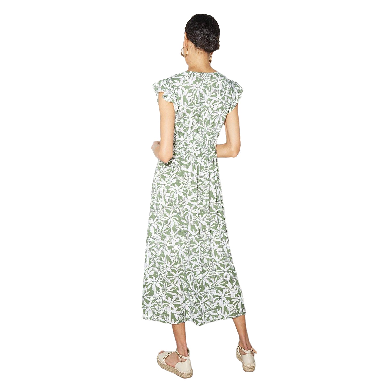 Green - Back - Dorothy Perkins Womens-Ladies Safari Button Detail Petite Ruffle Midi Dress