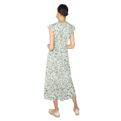 Green - Back - Dorothy Perkins Womens-Ladies Safari Button Detail Petite Ruffle Midi Dress