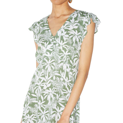 Green - Side - Dorothy Perkins Womens-Ladies Safari Button Detail Petite Ruffle Midi Dress