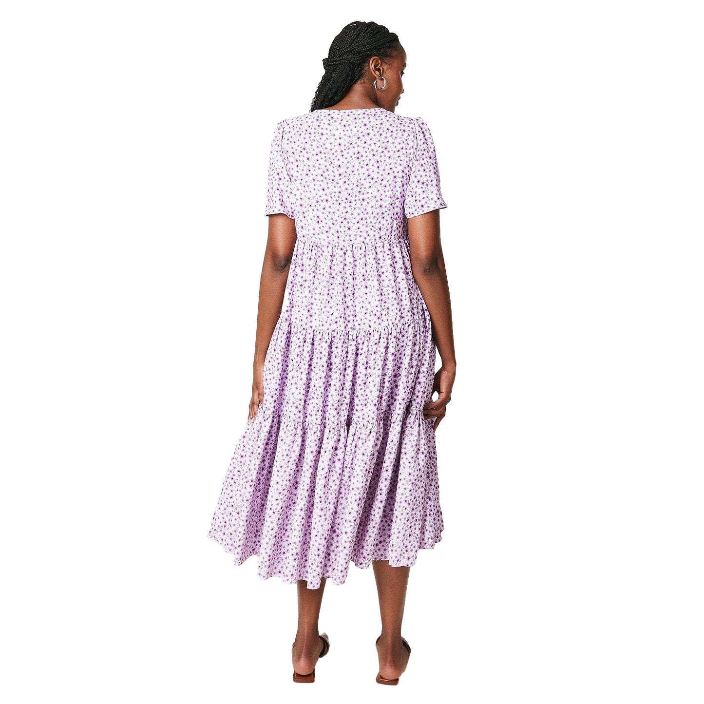 Purple - Back - Dorothy Perkins Womens-Ladies Ditsy Print V Neck Midi Dress