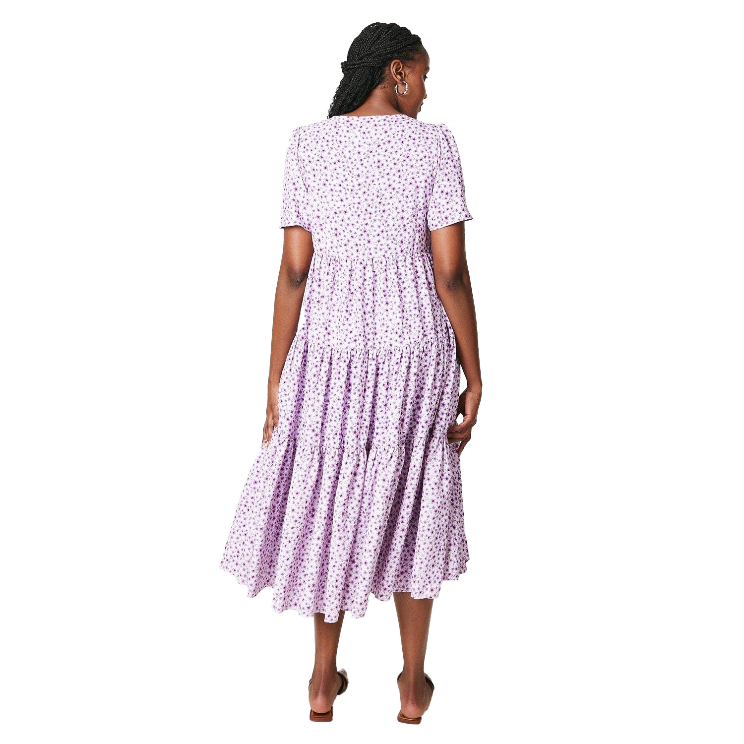 Purple - Back - Dorothy Perkins Womens-Ladies Ditsy Print V Neck Midi Dress