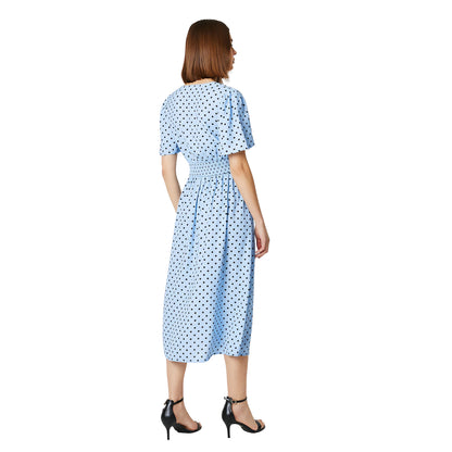 Blue - Back - Dorothy Perkins Womens-Ladies Spotted V Neck Midi Dress