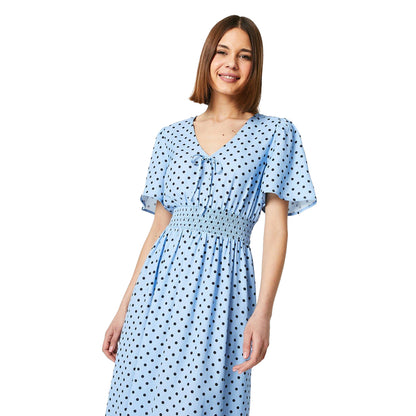 Blue - Side - Dorothy Perkins Womens-Ladies Spotted V Neck Midi Dress