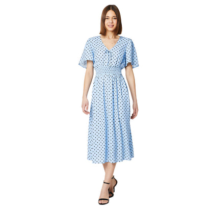 Blue - Front - Dorothy Perkins Womens-Ladies Spotted V Neck Midi Dress