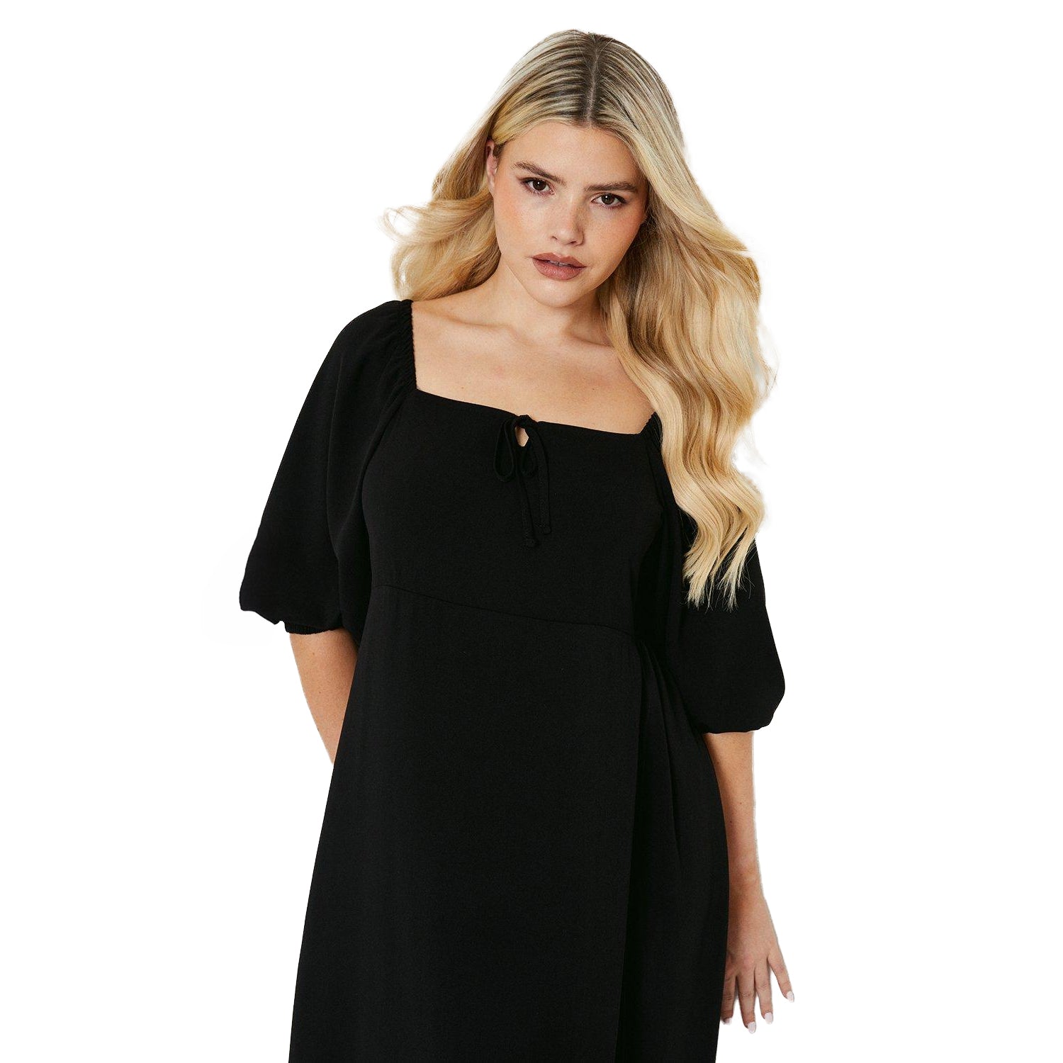 Black - Side - Dorothy Perkins Womens-Ladies Plain Square Neck Midi Dress
