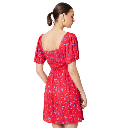 Pink - Back - Dorothy Perkins Womens-Ladies Ditsy Print Shirred Flutter Mini Dress