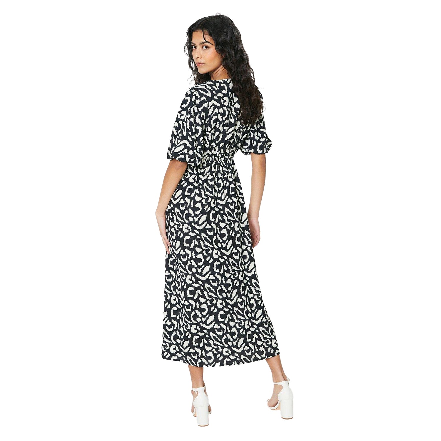 Black-White - Back - Dorothy Perkins Womens-Ladies Animal Print Front Tie Petite Midi Dress