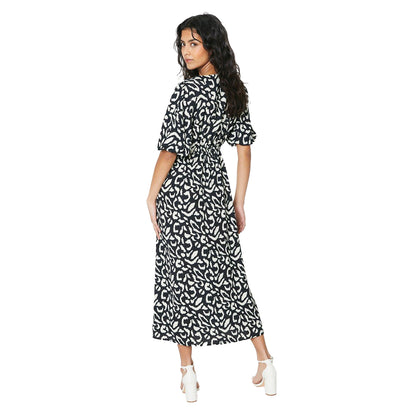 Black-White - Back - Dorothy Perkins Womens-Ladies Animal Print Front Tie Petite Midi Dress