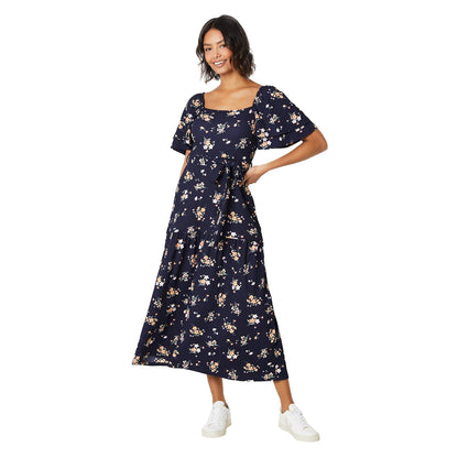 Navy - Front - Dorothy Perkins Womens-Ladies Ditsy Print Flutter Midi Dress