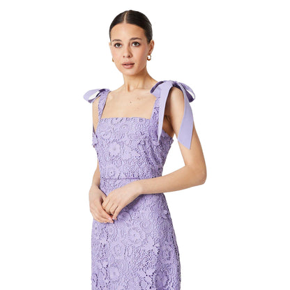 Lilac - Side - Dorothy Perkins Womens-Ladies Lace Tie Shoulder Midi Dress