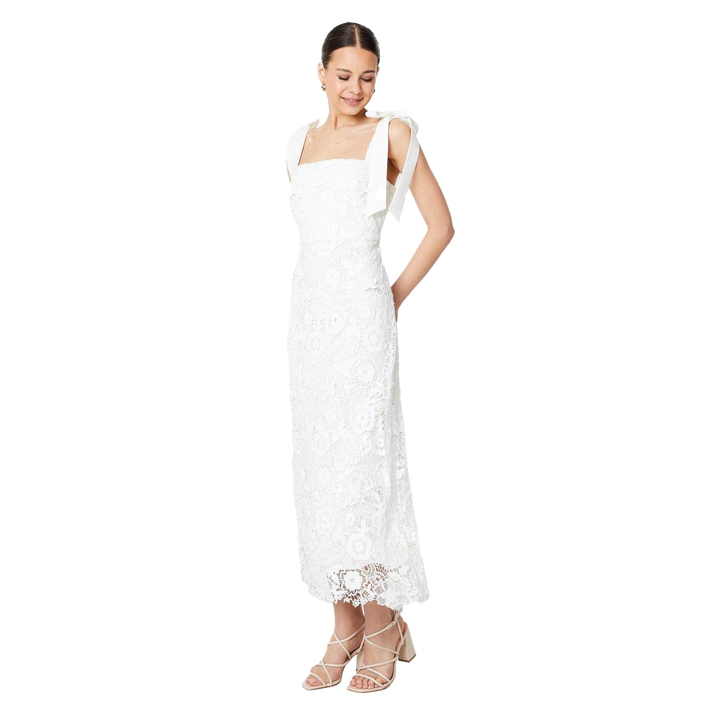 Ivory - Front - Dorothy Perkins Womens-Ladies Lace Tie Shoulder Midi Dress