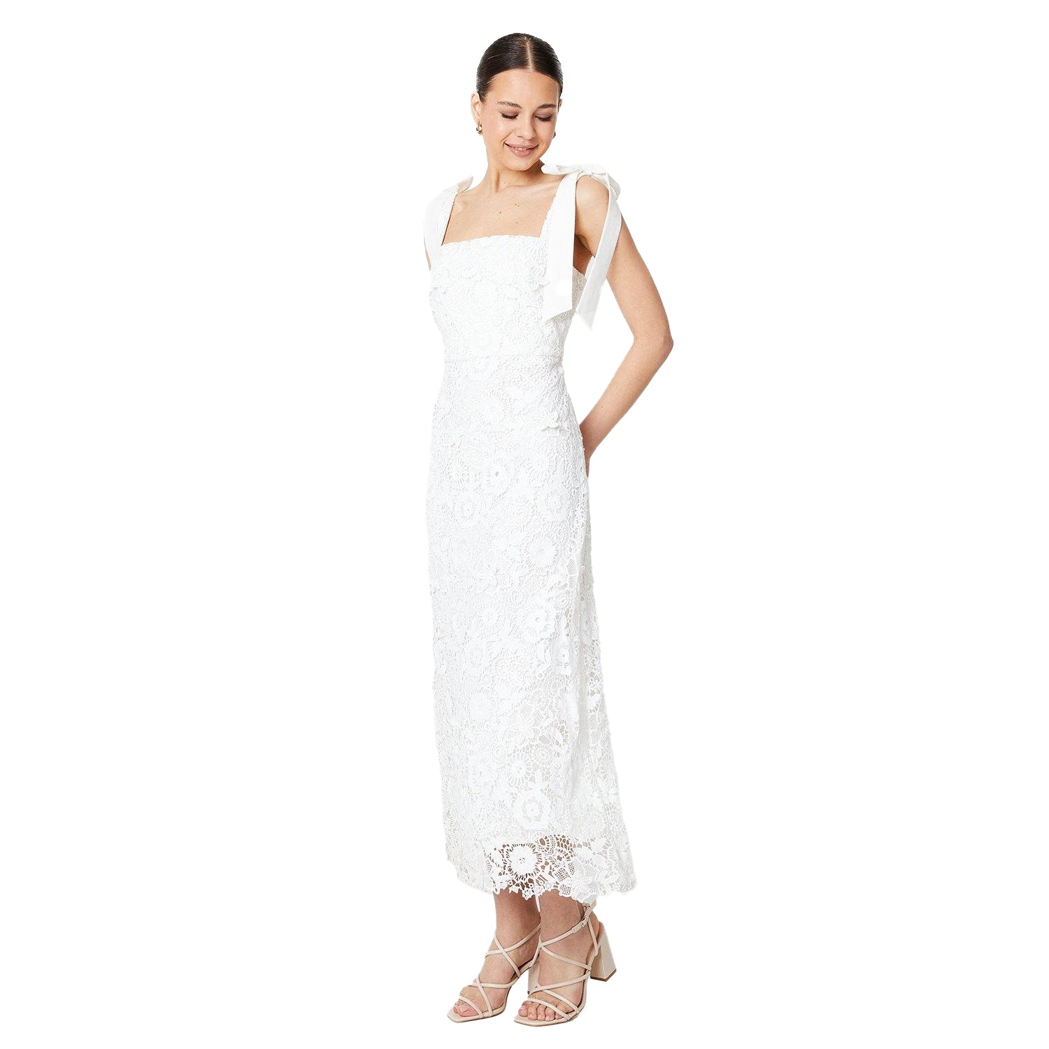 Ivory - Front - Dorothy Perkins Womens-Ladies Lace Tie Shoulder Midi Dress
