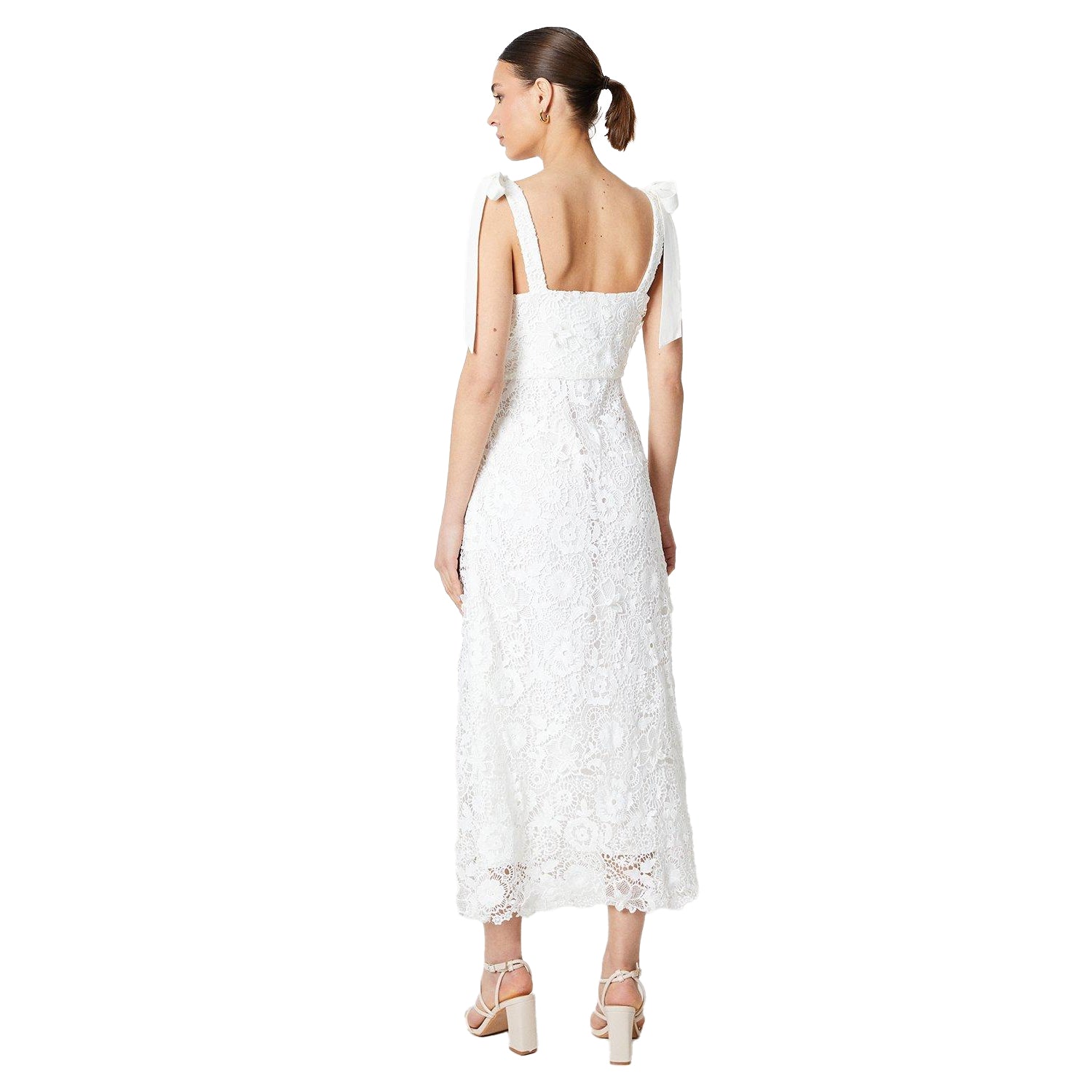 Ivory - Back - Dorothy Perkins Womens-Ladies Lace Tie Shoulder Midi Dress