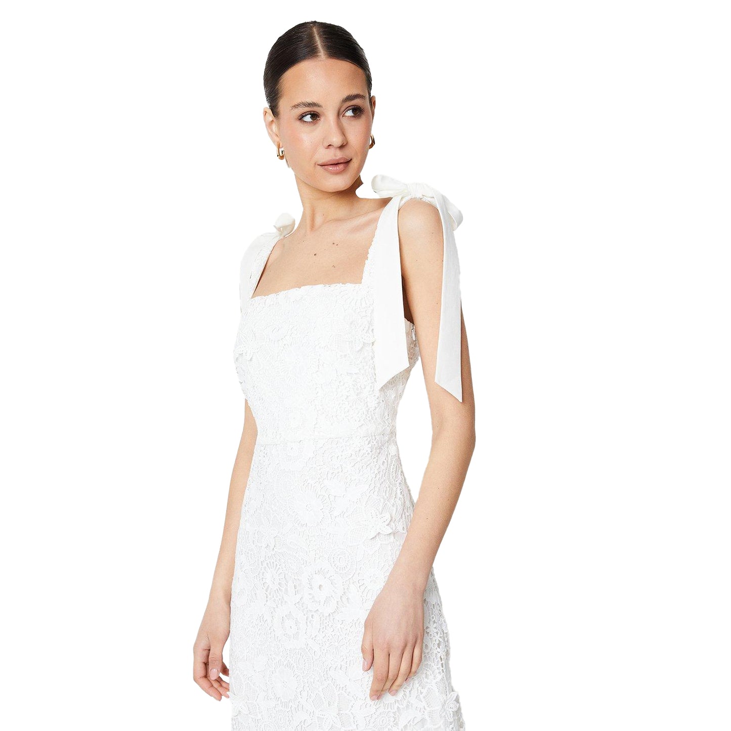 Ivory - Side - Dorothy Perkins Womens-Ladies Lace Tie Shoulder Midi Dress