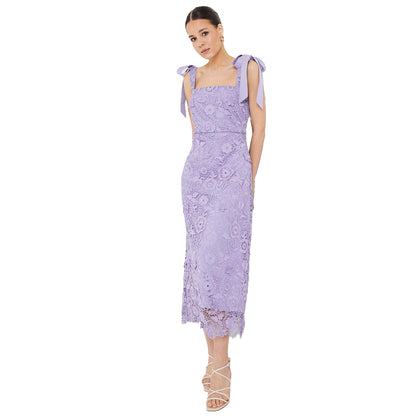 Lilac - Front - Dorothy Perkins Womens-Ladies Lace Tie Shoulder Midi Dress