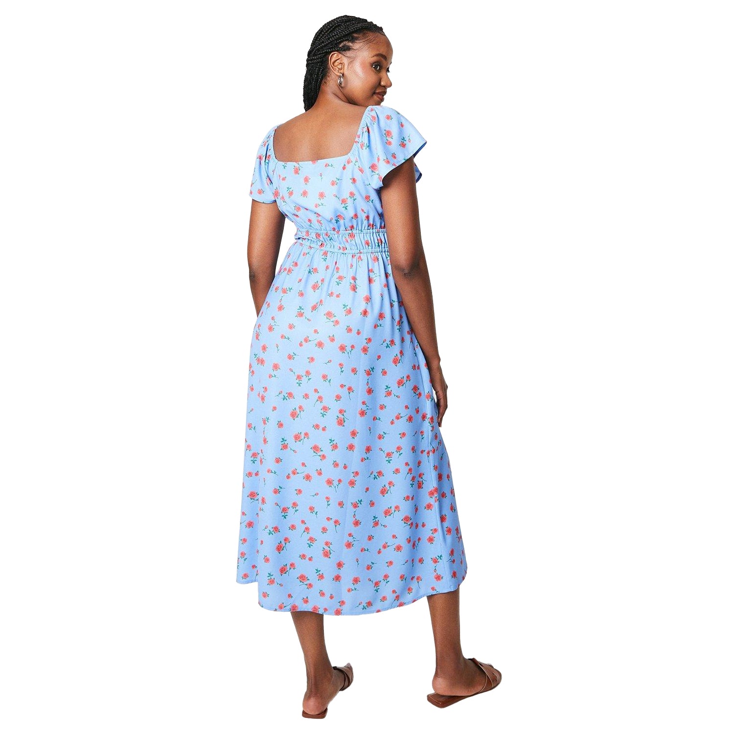 Blue - Back - Dorothy Perkins Womens-Ladies Ditsy Print Scoop Neck Flutter Midi Dress