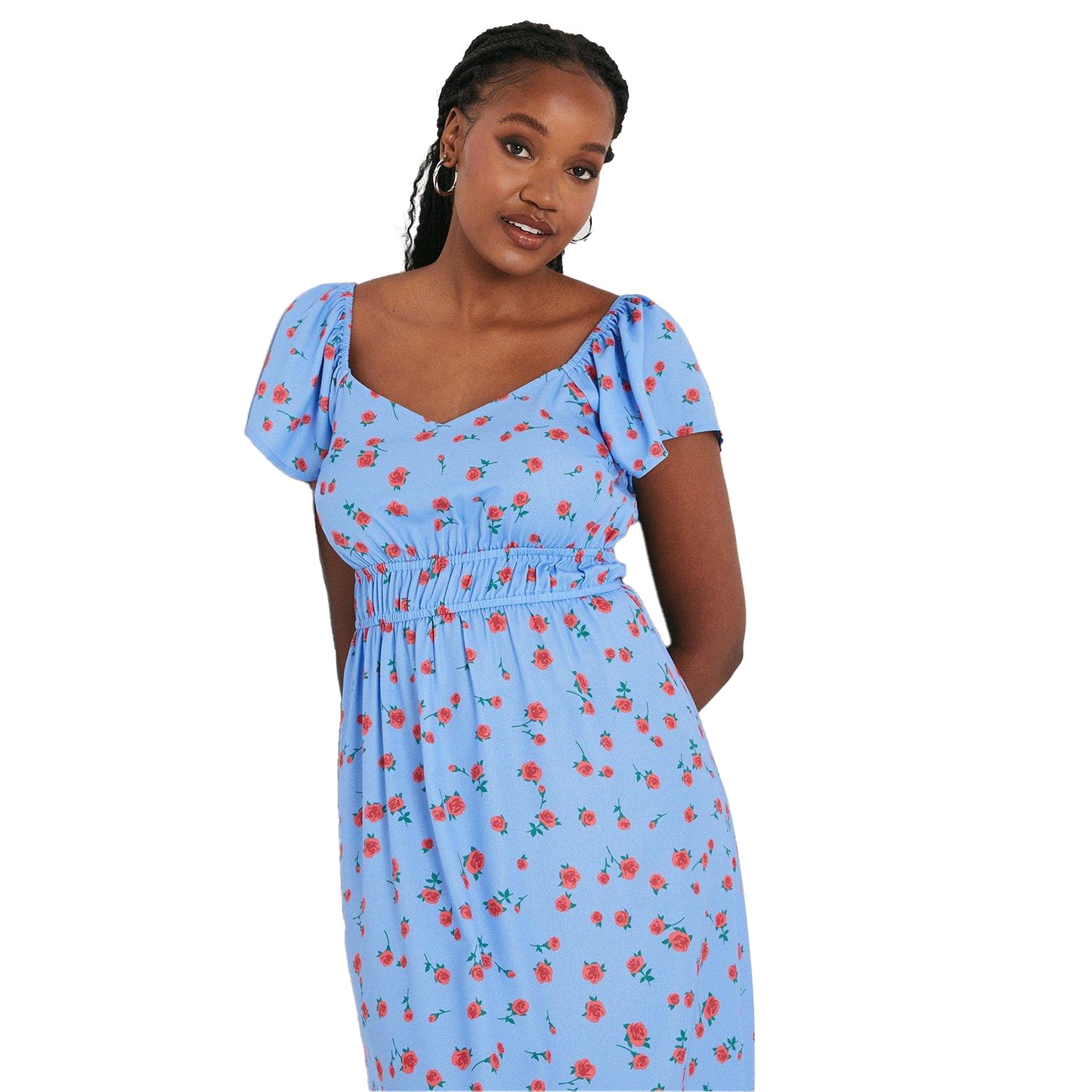 Blue - Side - Dorothy Perkins Womens-Ladies Ditsy Print Scoop Neck Flutter Midi Dress