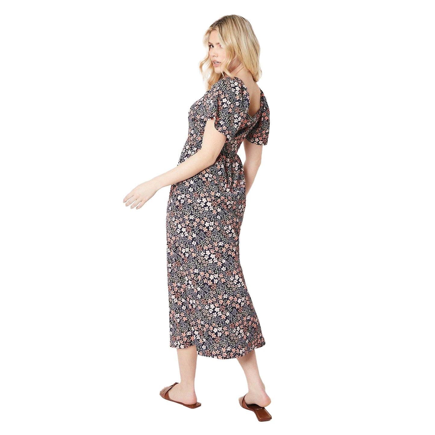 Multicoloured - Back - Dorothy Perkins Womens-Ladies Ditsy Print Flutter Midi Dress