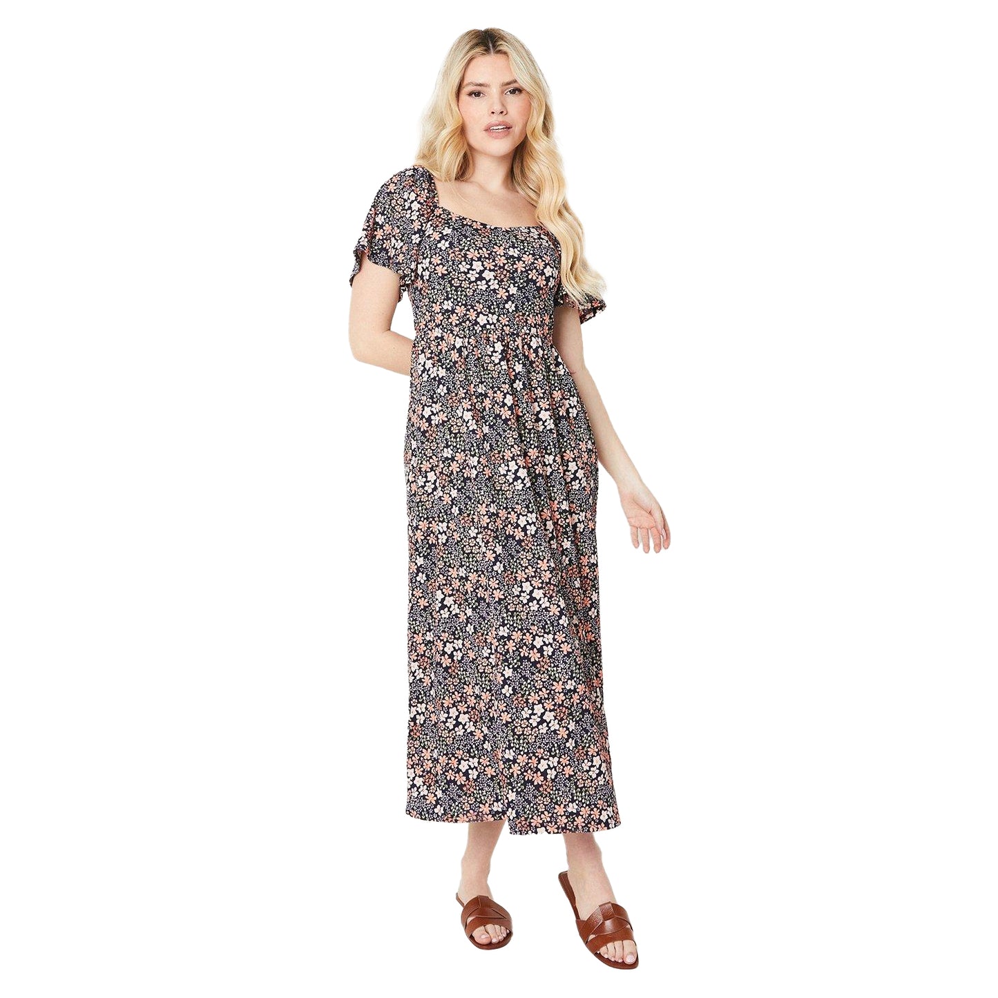 Multicoloured - Front - Dorothy Perkins Womens-Ladies Ditsy Print Flutter Midi Dress