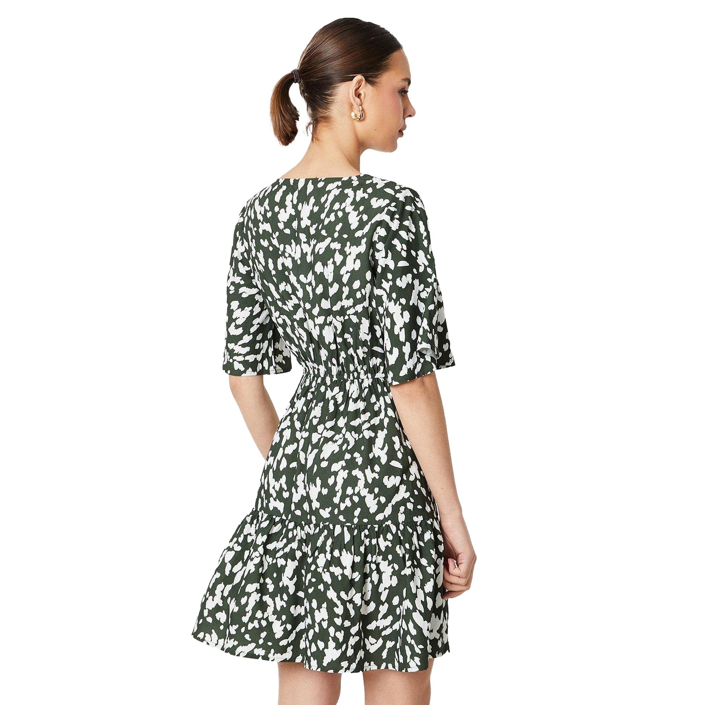Khaki Green-White - Back - Dorothy Perkins Womens-Ladies Abstract Tiered Frill Mini Dress