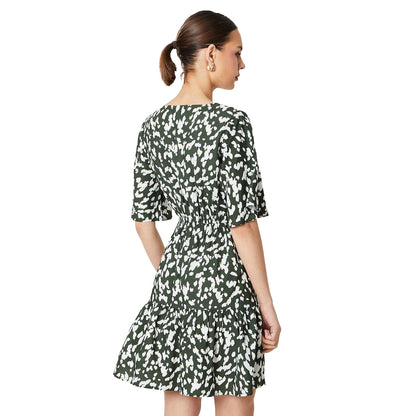 Khaki Green-White - Back - Dorothy Perkins Womens-Ladies Abstract Tiered Frill Mini Dress