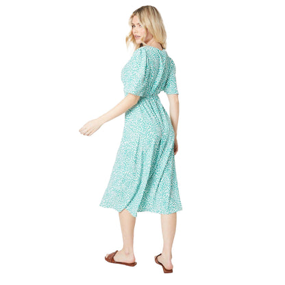 Green - Back - Dorothy Perkins Womens-Ladies Abstract V Neck Angel Sleeve Midi Dress