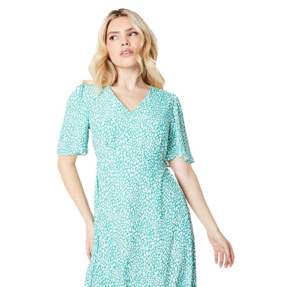Green - Side - Dorothy Perkins Womens-Ladies Abstract V Neck Angel Sleeve Midi Dress