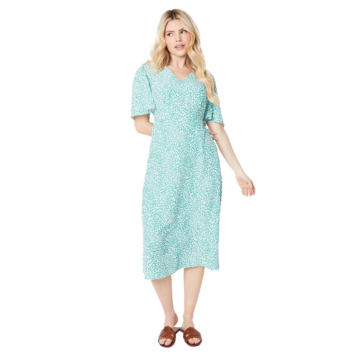 Green - Front - Dorothy Perkins Womens-Ladies Abstract V Neck Angel Sleeve Midi Dress