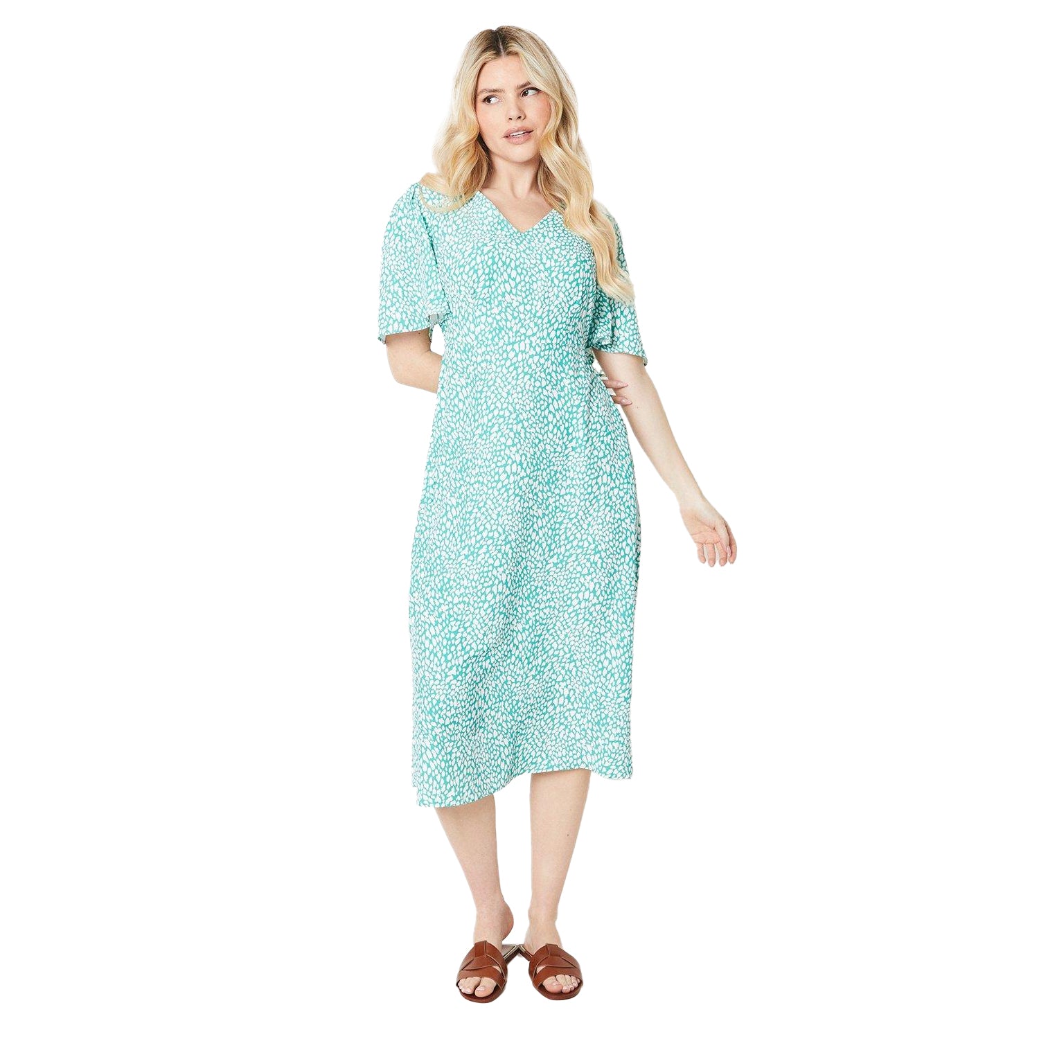 Green - Front - Dorothy Perkins Womens-Ladies Abstract V Neck Angel Sleeve Midi Dress