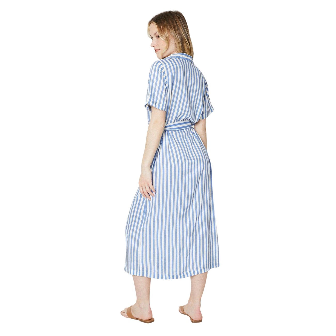 Blue-White - Back - Dorothy Perkins Womens-Ladies Stripe Midi Shirt Dress