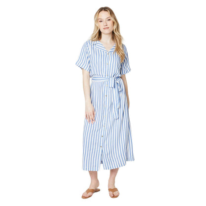 Blue-White - Front - Dorothy Perkins Womens-Ladies Stripe Midi Shirt Dress