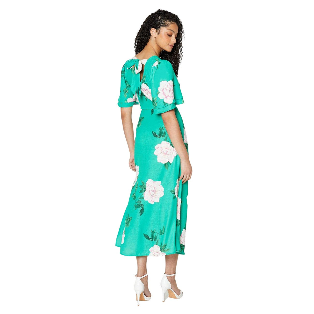 Green - Back - Dorothy Perkins Womens-Ladies Floral Tall Flutter Midi Dress