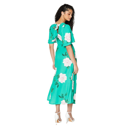 Green - Back - Dorothy Perkins Womens-Ladies Floral Tall Flutter Midi Dress