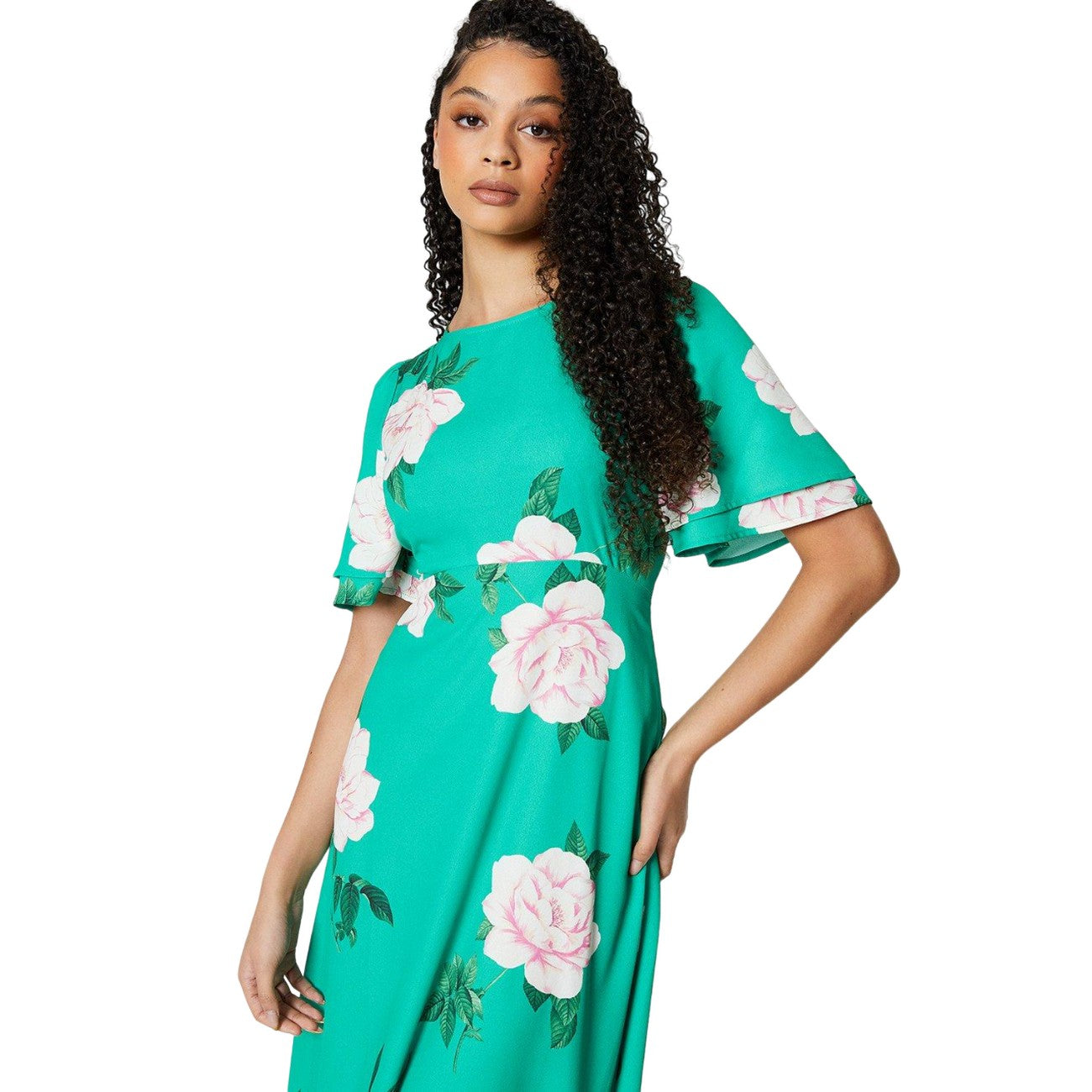 Green - Lifestyle - Dorothy Perkins Womens-Ladies Floral Tall Flutter Midi Dress