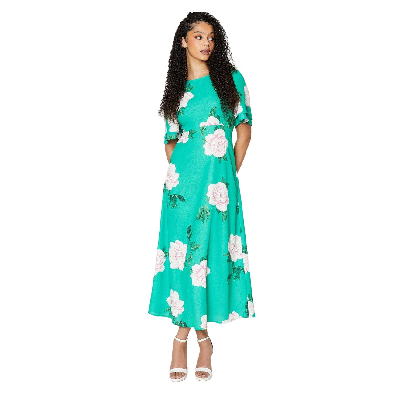 Green - Front - Dorothy Perkins Womens-Ladies Floral Tall Flutter Midi Dress