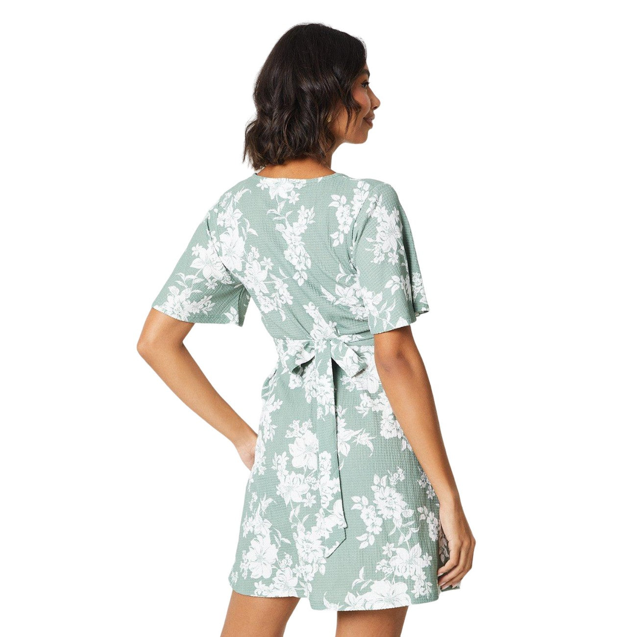 Sage - Back - Dorothy Perkins Womens-Ladies Floral Empire Seam Mini Dress