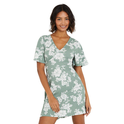 Sage - Front - Dorothy Perkins Womens-Ladies Floral Empire Seam Mini Dress