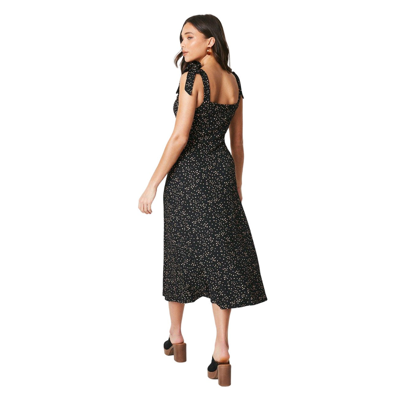 Black - Back - Dorothy Perkins Womens-Ladies Heart Tie Shoulder Petite Midi Dress