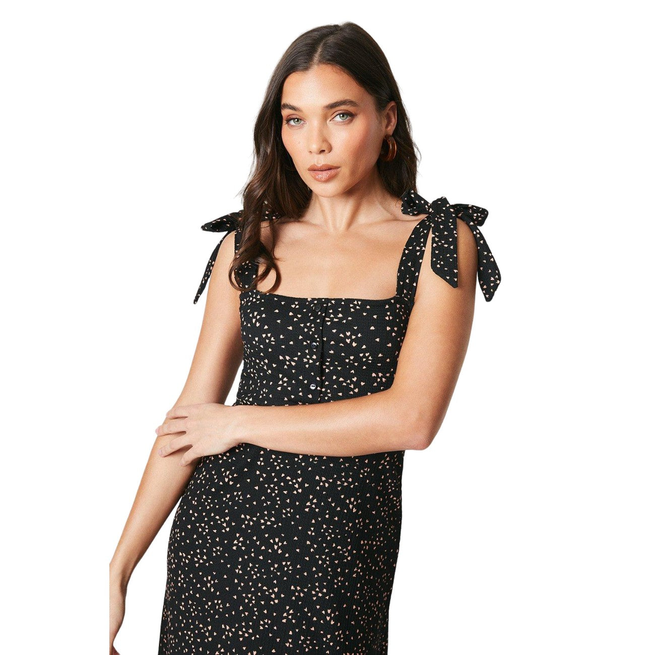 Black - Side - Dorothy Perkins Womens-Ladies Heart Tie Shoulder Petite Midi Dress